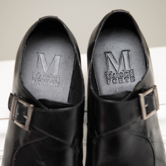 Maison Forte Eli Buckle Strap Dress Shoes Black Leather Mens Sz 13 Pointed Toe - Picture 6 of 7